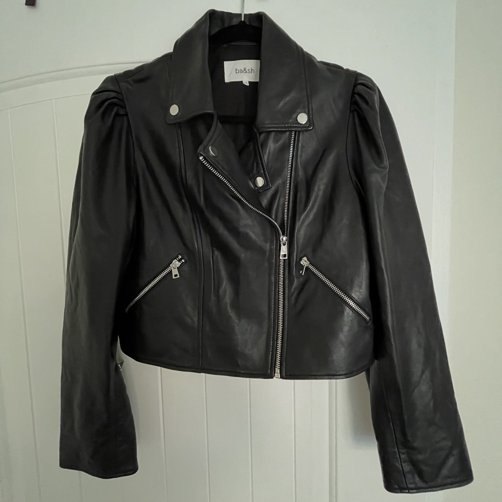 ba&sh leather jacket with puffed sleeves (Size 2/M)